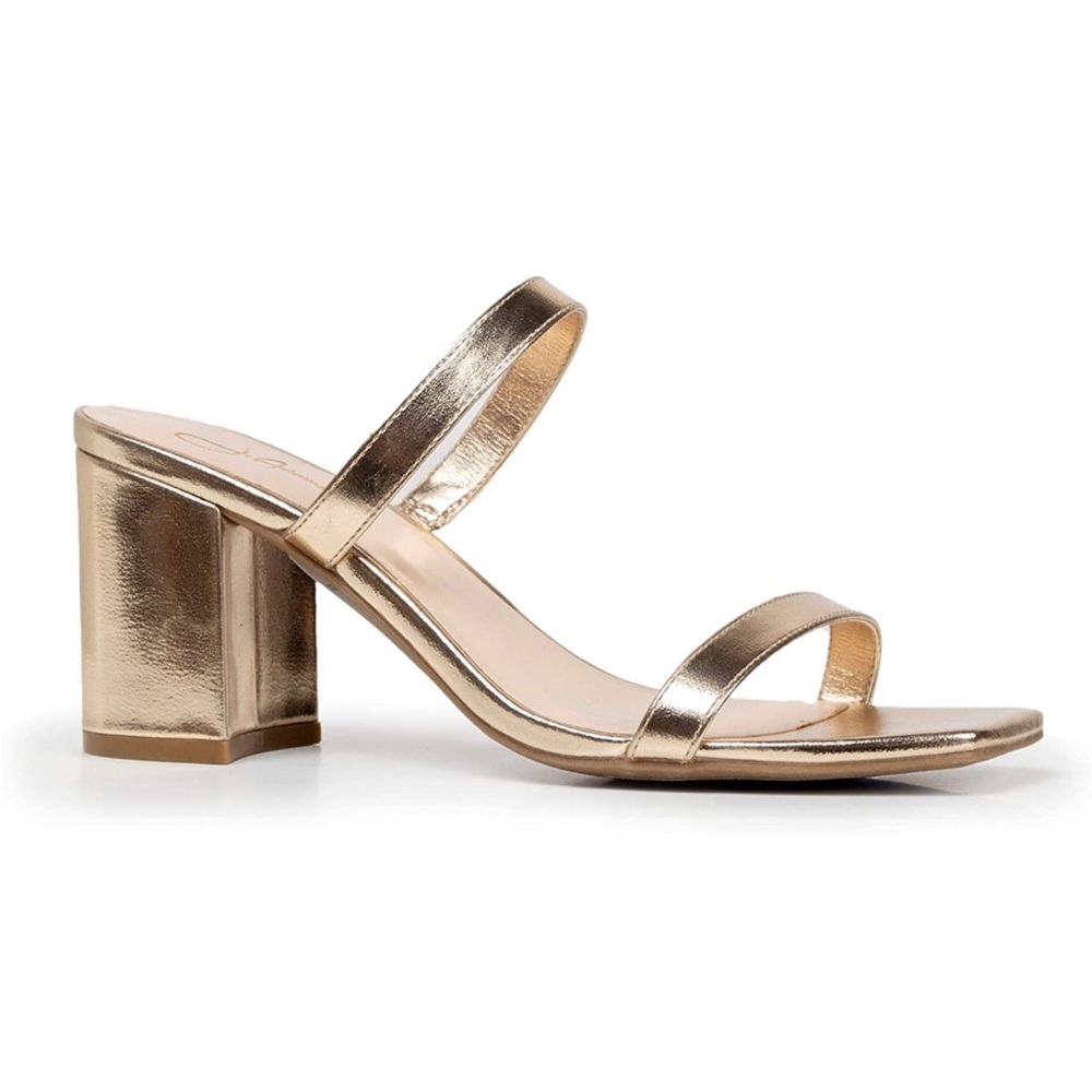 J. Adams Stormi Mules for Women - Square Toe Double Band Low Block Heel Sandals